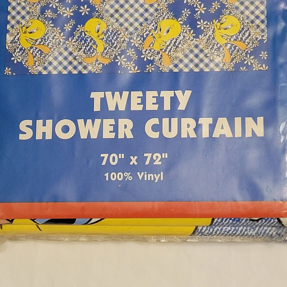 Vintage NIP 1998 Warner Brothers Looney Tunes Tweety Bird Vinyl Shower Curtain